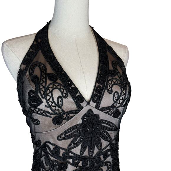 Interlude USA Beaded Halter Bubble Hem Dress Black / Nude size Small - Picture 2 of 10